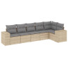 6 pcs conjunto de sofás p/ jardim com almofadões vime PE bege 2