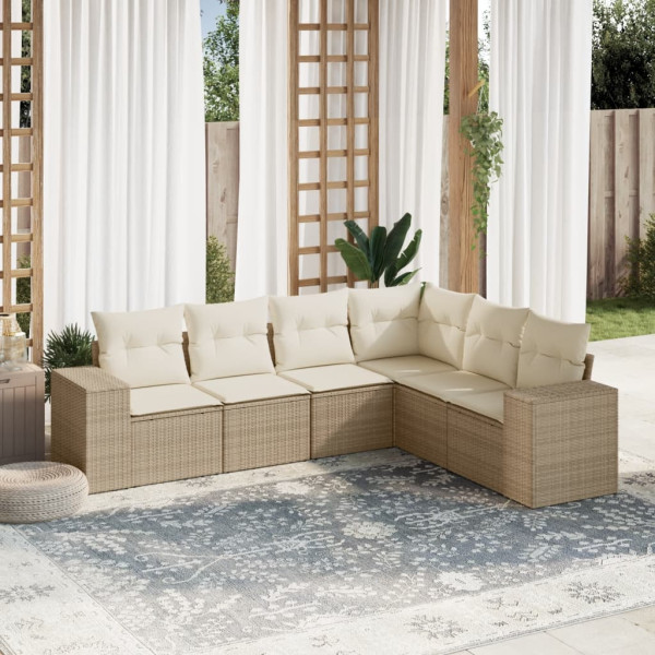 Juego de sofás jardín con cojines 6 pzas ratán sintético beige D