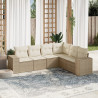 6 pcs conjunto de sofás p/ jardim com almofadões vime PE bege 1