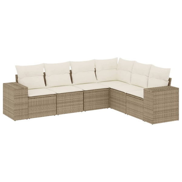 6 pcs conjunto de sofás p/ jardim com almofadões vime PE bege M 2