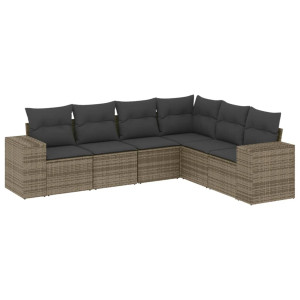 6 pcs conjunto sofás de jardim com almofadões vime cinzento H