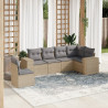 6 pcs conjunto de sofás p/ jardim com almofadões vime PE bege 1