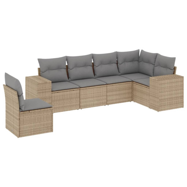 6 pcs conjunto de sofás p/ jardim com almofadões vime PE bege M 2
