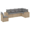 6 pcs conjunto de sofás p/ jardim com almofadões vime PE bege 2
