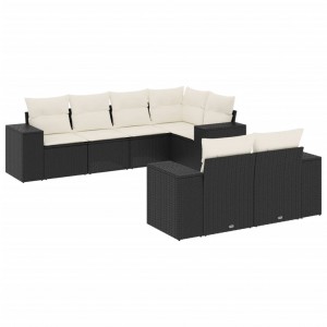7 pcs conjunto de sofás p/ jardim c/ almofadões vime PE preto H