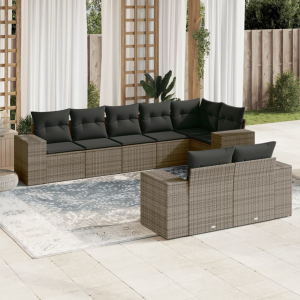 Set de sofás de jardín 8 pzas y cojines ratán sintético gris D
