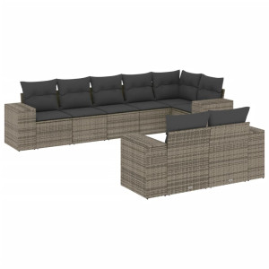 8 pcs conjunto sofás de jardim c/ almofadões vime PE cinzento H