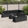 9 pcs conjunto de sofás p/ jardim c/ almofadões vime PE preto 1