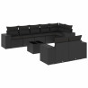 9 pcs conjunto de sofás p/ jardim c/ almofadões vime PE preto 2