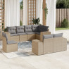 8 pcs conjunto de sofás p/ jardim com almofadões vime PE bege 1