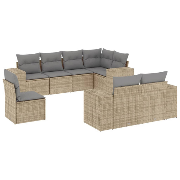 8 pcs conjunto de sofás p/ jardim com almofadões vime PE bege M 2
