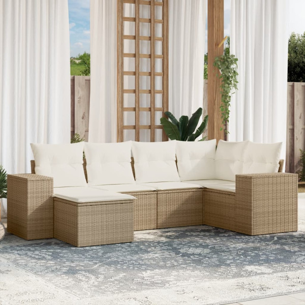 Juego de sofás jardín con cojines 6 pzas ratán sintético beige D