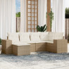 Juego de sofás jardín con cojines 6 pzas ratán sintético beige 1