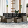 Set de sofás de jardín 7 piezas con cojines ratán PE gris 1