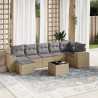 8 pcs conjunto de sofás p/ jardim com almofadões vime PE bege 1