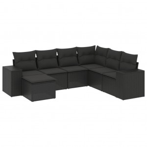 7 pcs conjunto de sofás p/ jardim c/ almofadões vime PE preto H