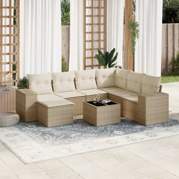 8 pcs conjunto de sofás p/ jardim com almofadões vime PE bege D