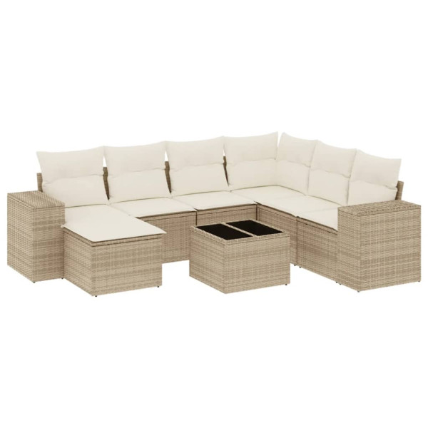 8 pcs conjunto de sofás p/ jardim com almofadões vime PE bege M 2