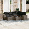8 pcs conjunto sofás de jardim c/ almofadões vime PE cinzento 1