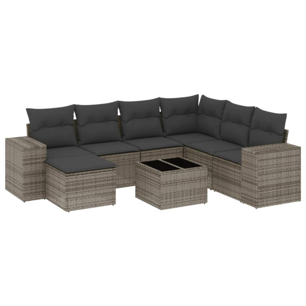 8 pcs conjunto sofás de jardim c/ almofadões vime PE cinzento M 2