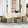 7 pcs conjunto de sofás p/ jardim com almofadões vime PE bege 1