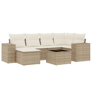 7 pcs conjunto de sofás p/ jardim com almofadões vime PE bege H