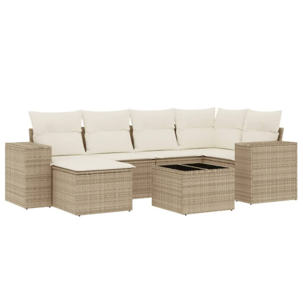 7 pcs conjunto de sofás p/ jardim com almofadões vime PE bege M 2