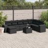 9 pcs conjunto de sofás p/ jardim c/ almofadões vime PE preto 1