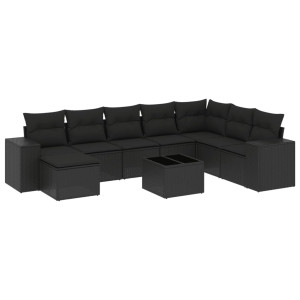 9 pcs conjunto de sofás p/ jardim c/ almofadões vime PE preto H