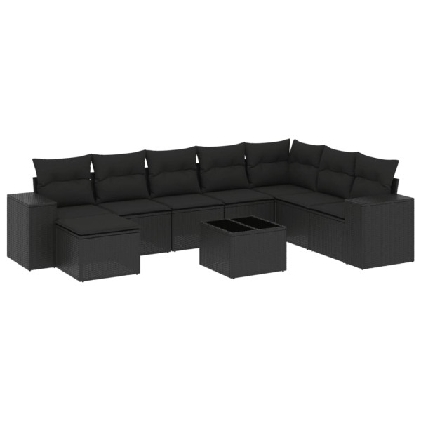 9 pcs conjunto de sofás p/ jardim c/ almofadões vime PE preto M 2