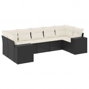 7 pcs conjunto de sofás p/ jardim c/ almofadões vime PE preto H