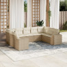 9 pcs conjunto de sofás p/ jardim com almofadões vime PE bege 1