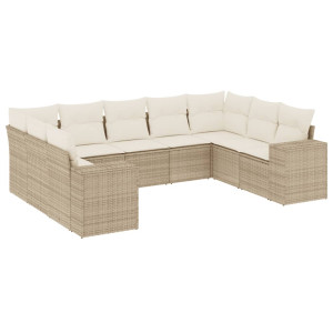 9 pcs conjunto de sofás p/ jardim com almofadões vime PE bege H