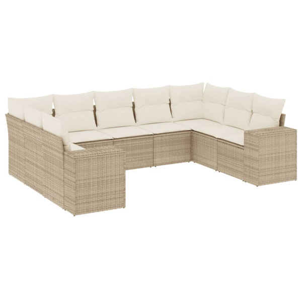 9 pcs conjunto de sofás p/ jardim com almofadões vime PE bege M 2