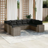 9 pcs conjunto sofás p/ jardim com almofadões vime PE cinzento 1