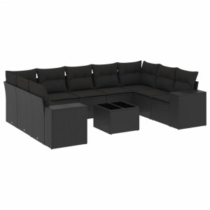 10 pcs conjunto sofás de jardim c/ almofadões vime PE preto H