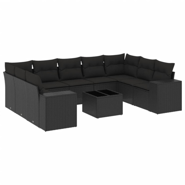 10 pcs conjunto sofás de jardim c/ almofadões vime PE preto M 2