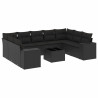 10 pcs conjunto sofás de jardim c/ almofadões vime PE preto 2