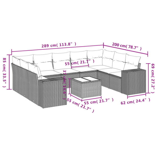 Set de sofás de jardín 10 pzas cojines ratán sintético negro M 3
