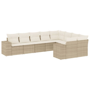 9 pcs conjunto de sofás p/ jardim com almofadões vime PE bege H