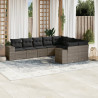 9 pcs conjunto sofás p/ jardim com almofadões vime PE cinzento 1