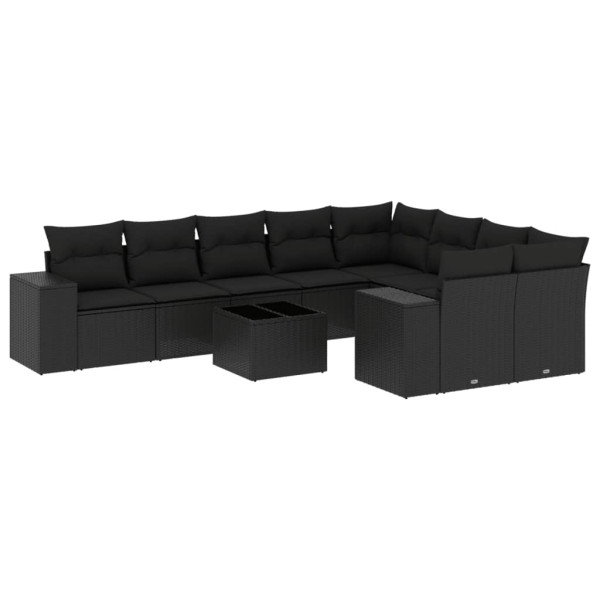 10 pcs conjunto sofás de jardim c/ almofadões vime PE preto M 2