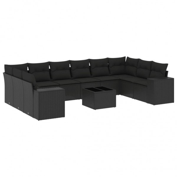 Set de sofás de jardín 11 pzas y cojines ratán sintético negro M 2