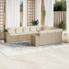 10 pcs conjunto de sofás p/ jardim com almofadões vime PE bege 1