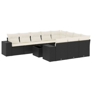 11 pcs conjunto sofás de jardim c/ almofadões vime PE preto H