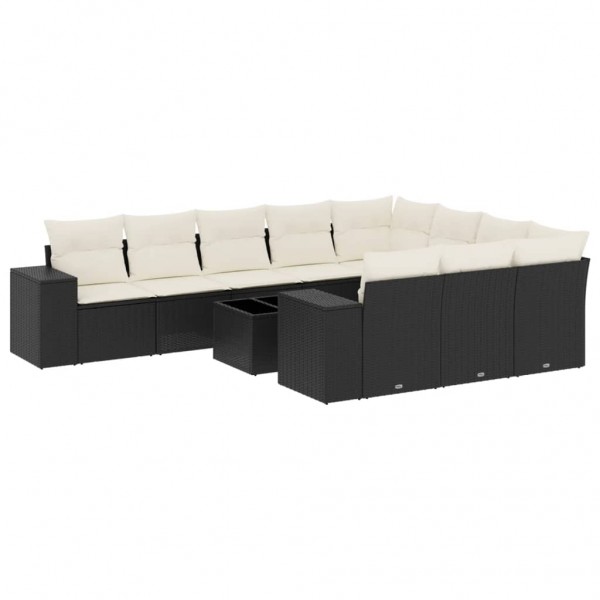 Set de sofás de jardín 11 pzas y cojines ratán sintético negro M 2