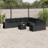 11 pcs conjunto sofás de jardim c/ almofadões vime PE preto 1