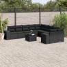 Set de sofás de jardín 11 pzas y cojines ratán sintético negro 1