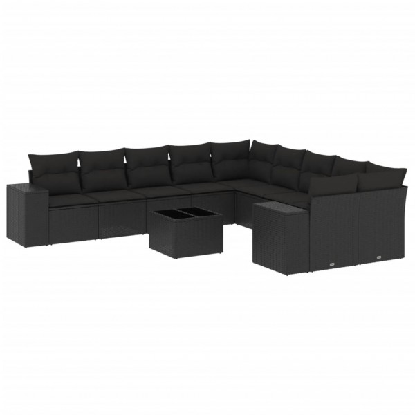 Set de sofás de jardín 11 pzas y cojines ratán sintético negro M 2