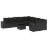 11 pcs conjunto sofás de jardim c/ almofadões vime PE preto 2